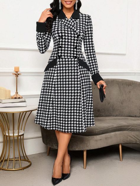 Double Breasted Dress, Work Fits, Office Dresses For Women, Houndstooth Dress, Office Dress, Trending Fashion Outfits, Dress Spring, Office Dresses, Trending Fashion