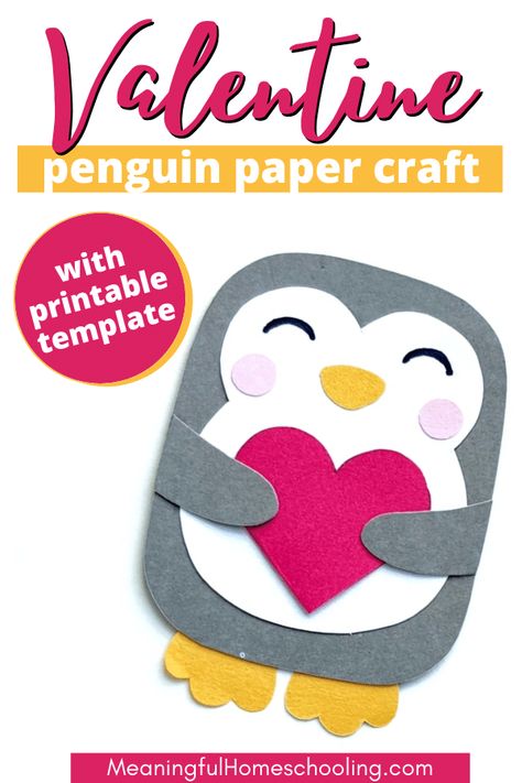 Valentine Owl Craft For Kids, Cute Valentines Crafts For Kids, Construction Paper Valentines Cards, Penguin Valentine Craft, Paper Craft Valentines Day, Valentine Hat Craft, Quick Valentine Crafts For Kids, Valentine Paper Crafts For Kids, Valentines Templates Printables