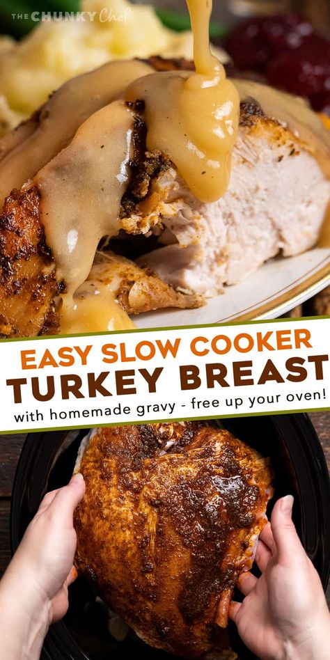 Bone In Turkey Breast, Turkey Breast Crockpot, Cooking Turkey Breast, Slow Cooker Turkey Breast, Crockpot Turkey, Slow Cooker Turkey, Turkey Breast Recipe, Turkey Recipes Thanksgiving, Turkey Dishes