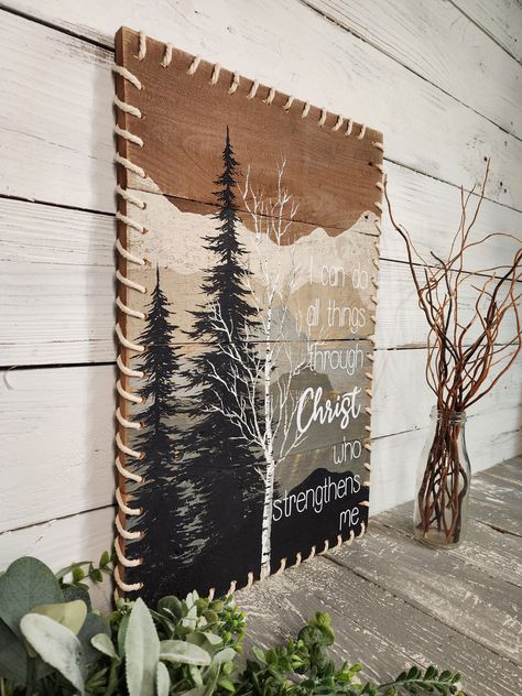 Canvas Painting Decor Ideas, Painting With Stain On Wood, Boho Wooden Signs, Cute Cabin Decor, Wood Painted Signs, Rustic Wood Wall Art Diy, Wood Painting Ideas Acrylic, Painted Signs On Wood Ideas, Canvas Wall Ideas