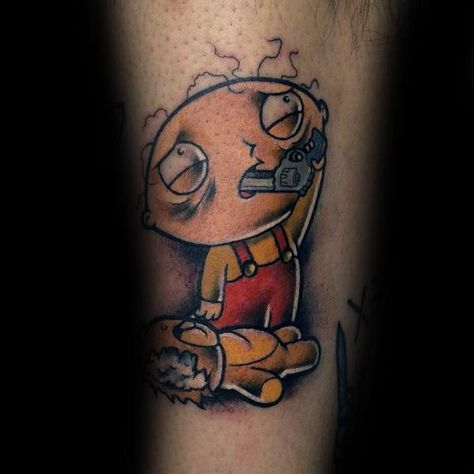 Peter Griffin Tattoo, Stewie Tattoo Ideas, Family Guy Tattoo Design, Stewie Griffin Tattoo Design, Stewie And Brian Tattoo, Stewie Griffin Tattoo, Family Guy Tattoo, Trippy Family Guy, Griffin Tattoo