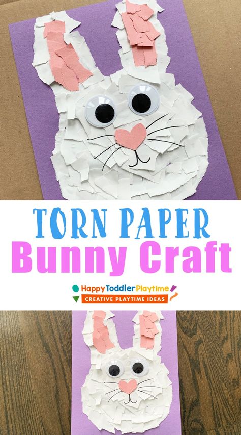 Torn Paper Easter Bunny Craft - Happy Toddler Playtime Paper Bunny Craft, Easter Bunny Craft, Fall Classroom Ideas, Easter Craft Activities, Easter Crafts Preschool, Bunny Craft, Paper Bunny, Thanksgiving Classroom, Fine Motor Activity