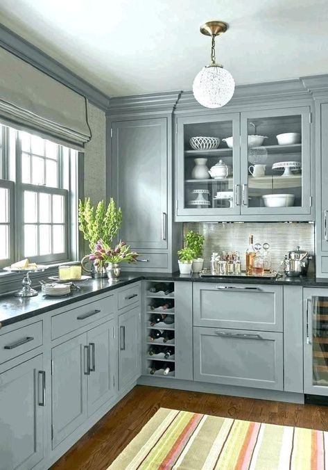 Stylish Grey Blue Kitchen Ideas: Top 25 Picks for Modern and Rustic Home Decor Kitchen Cabinets Painted Grey, Blue Gray Kitchen Cabinets, Grey Painted Kitchen, Light Grey Kitchen Cabinets, Black Kitchen Countertops, Grey Blue Kitchen, Light Grey Kitchens, Small Kitchen Cabinets, Black Countertops