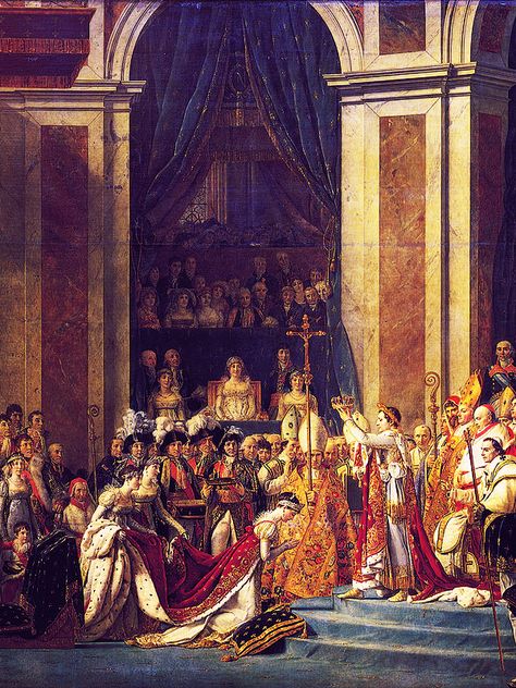 "THE CORONATION OF NAPOLEON" Empress Joséphine kneels before her husband, Emperor Napoleon I, at Notre Dame Cathedral,Paris 2 December 1804,  by Jacques-    Louis David CROPPED Napoleon Coronation, Empress Josephine Coronation, Coronation Of Napoleon, Josephine And Napoleon, Napoleon Coronation Painting, Napoleon Painting, Napoleon Theres Nothing We Can Do, Emperor Napoleon, Napoleon Crowning Himself