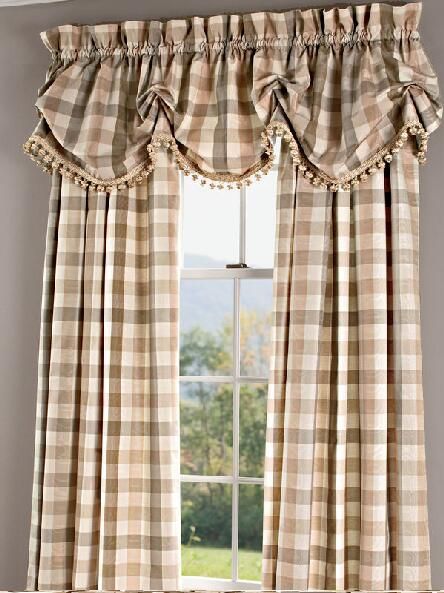 Elegant Plaid Curtains, Elegant Plaid Curtain - Country Curtains® Primitive Wall Shelf, Cortinas Country, Plaid Curtains, French Country Living Room, No Sew Curtains, Be Design, Striped Curtains, Country Curtains, Country Living Room