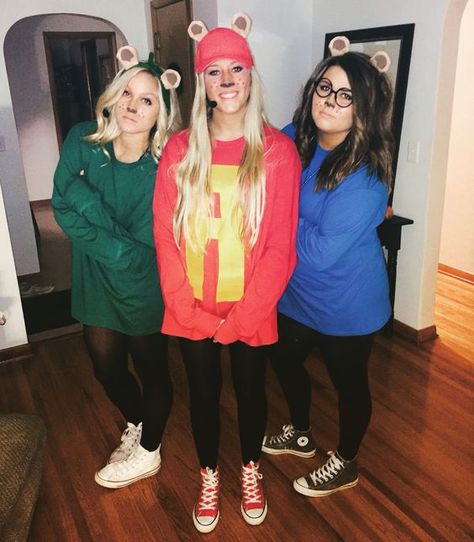 alvin-and-the-chipmunks-halloween-costume Halloween Costumes For Work, Halloween Costumes To Make, Friend Costumes, Cute Group Halloween Costumes, Teacher Costumes, Bff Halloween Costumes, Trio Halloween Costumes, Holloween Costume, Hallowen Costume