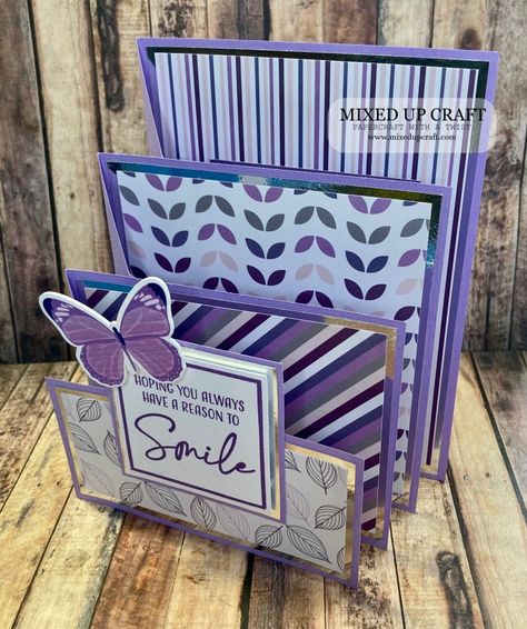 Floating Tiered Side Panel Cards | New Card Style! – MIXED UP CRAFT Mixed Up Crafts, Theater Card, Panel Cards, Diy Greeting Cards, Side Step Card, Fancy Fold Card Tutorials, Card Making Ideas, Card Making Templates, Card Folds