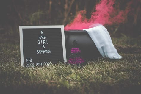 Super cute and fun way to announce your baby and their gender Unique Gender Reveal Themes, Unique Gender Reveal Ideas, Unique Gender Reveal, Gender Announcement, Halloween Gender Reveal, A Baby Is Brewing, Baby Is Brewing, Gender Reveal Themes, Gender Reveal Ideas