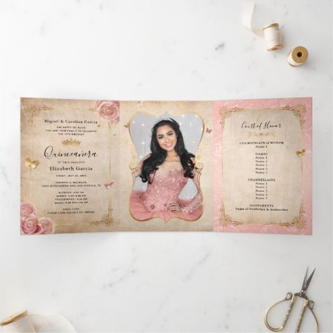 Create your own Invitation | Zazzle Scroll Invitations, Scroll Invitation, Gold Diy, Create Your Own Invitations, Quince, Pink Rose, Blush Pink, Create Your, Create Your Own