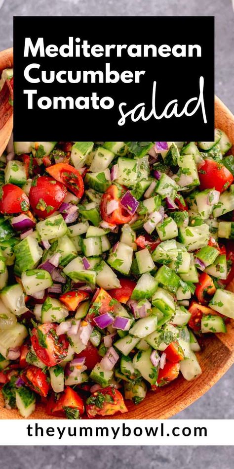 Mediterranean Cucumber, Mediterranean Cucumber Salad, Cucumber And Tomato Salad, Cucumber And Tomato, Side Salad Recipes, Fresh Salad Recipes, Cucumber Tomato Salad, Mediterranean Salad, Cucumber Recipes Salad