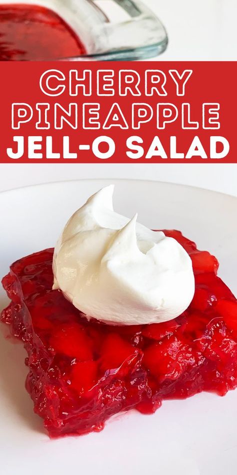 Cherry Pineapple JELLO Salad Recipe Jello Recipes With Fruit, Pineapple Jello Salad, Cherry Jello Recipes, Gelatin Salads, Black Cherry Jello, Tropical Fruit Salad Recipe, Jello Fruit Salads, Fall Desert, Jello Pie