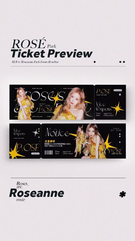 Kpop Ticket, Graphic Design Cv, Banner Design Inspiration, Graphic Design Cards, Roseanne Park, Photoshop Design Ideas, Canvas Learning, Ticket Design, Event Poster Design