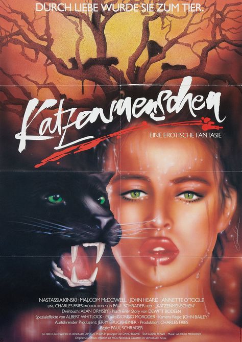 Cat People (Universal, 1982). German 1980s Movie Posters, Creature Movie, John Heard, Malcolm Mcdowell, All Horror Movies, Nastassja Kinski, German Movies, Horror Posters, Horror Movie Posters