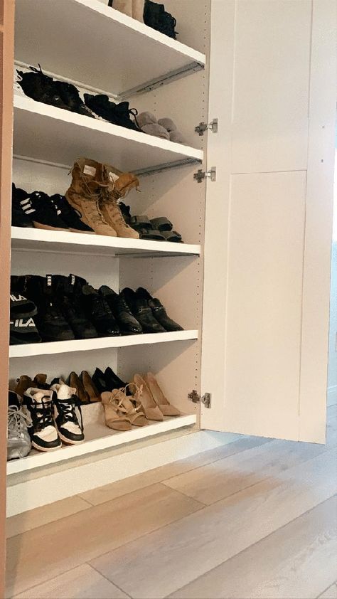 Pax Diy, Ikea Pax Wardrobe Hack, Pax Wardrobe Hack, Ikea Mud Room, Ikea Shoe Storage, Small Master Closet, Ikea Laundry Room, Ikea Pax Closet, Pax Closet