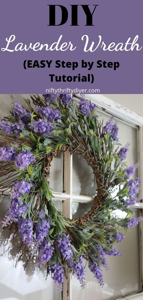 Lavender Crafts Diy, Autumn To Do List, Silk Flowers Diy, Diy Lavender, Lavender Crafts, Easy Wreaths, Diy Spring Wreath, Lavender Wreath, Twig Wreath