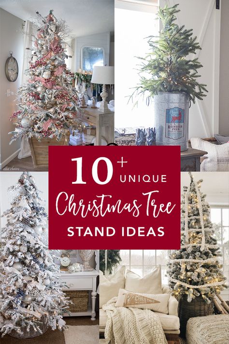 Over 10 unique Christmas tree stand ideas to add a unique style to the base of your Christmas tree. From Farmhouse, to rustic, to elegant, these Christmas tree stands are a beautiful way to add charm to your holiday decorating. Tree Stand Ideas, Christmas Tree Stand Ideas, Best Christmas Tree Stand, Artificial Christmas Tree Stand, Christmas Tree Holder, Christmas Tree Stands, Twig Christmas Tree, Best Artificial Christmas Trees, Christmas Tree Base