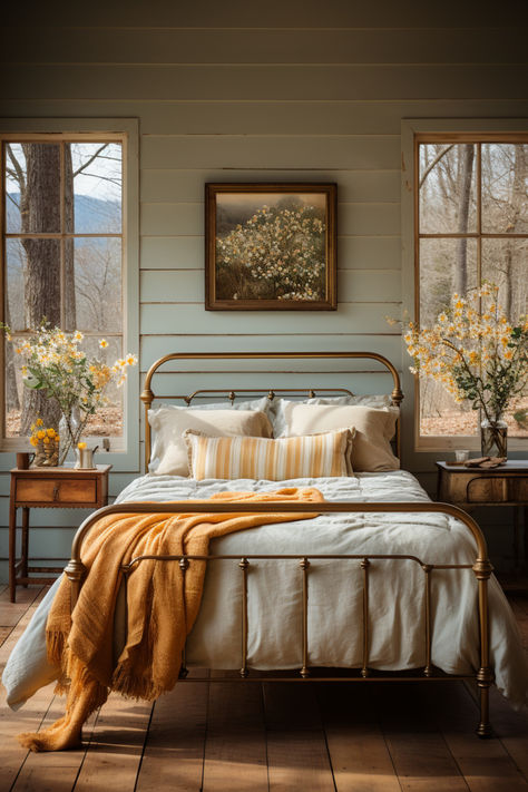 40+ Gorgeous Farmhouse Bedroom Inspirations for a Cozy Haven Cottage Core Bedroom Decor, Bedroom Inspirations Cozy, Light And Airy Bedroom, Bedroom Inspirations For Small Rooms, Cottage Core Bedroom, Vintage Farmhouse Bedroom, Country Cottage Living, Farmhouse Bedroom Ideas, Country Interiors