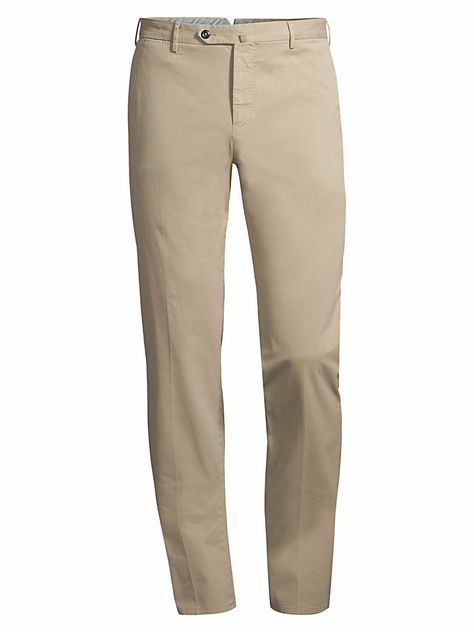 PT01 Slim-Fit Flat Front Cotton Trousers in Tan Khaki - $ 395.00 Khaki Trousers Men, Pants Png, Slim Pants Men, Khaki Trousers, Color Combinations For Clothes, Cotton Trousers, Slim Pants, Mens Trousers, Saks Fifth