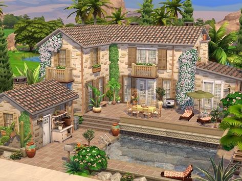 The Sims 4 House Exterior, Sims Houses No Cc, Sims No Cc House, Sims Inspo House, Sims 4 Dream House, Italian House Sims 4, Casa No The Sims, Sims 4 Selvadorada House, Sims 4 Rustic House