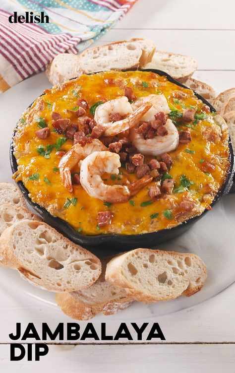 This Cajun-Spiced Jambalaya Dip Is Anything But BoringDelish Cajun Wedding Food, Jambalaya Dip, Mardi Gras Appetizers, Cajun Appetizers, Spicy Grilled Shrimp, Shrimp Boil Foil, Hot Crab Dip, Shrimp Cakes, Mussels Recipe