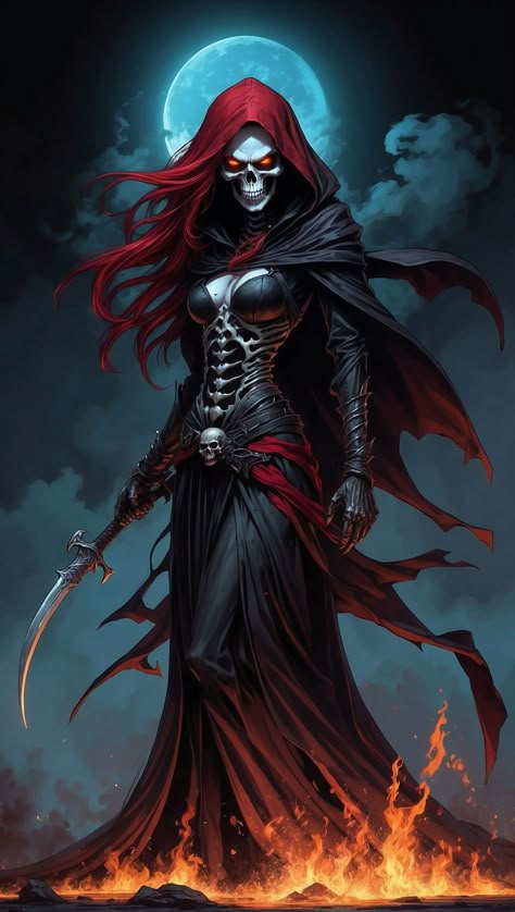 La Femme Reaper Red Grim Reaper Wallpaper, Grim Reaper Design Concept Art, Female Reaper Art, Grim Reaper Woman, Lady Grim Reaper, Reaper Woman, Girl Grim Reaper, Red Grim Reaper, Female Reaper