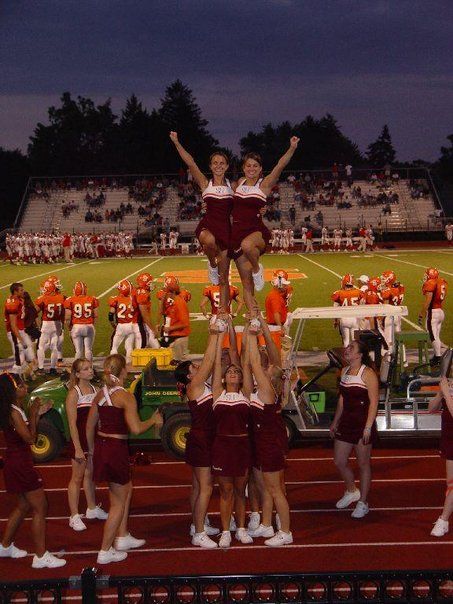 Susquehanna University 2006 - all-girl double cupie #cheerleading #cheer #stunts #pyramids #susquehanna Highschool Stunts Cheerleading, Stunt Pyramid, Cheer Photo Poses, Susquehanna University, Cheer Pyramids, Cheerleading Pics, Cool Cheer Stunts, Cheerleading Workouts, Cheer Photo