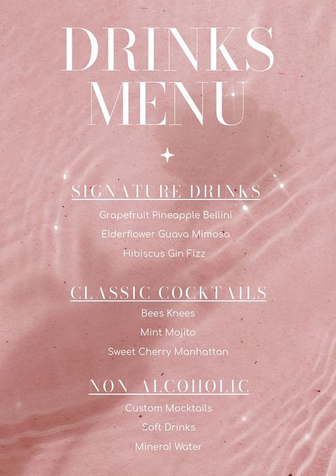 Drinks menu poster template, editable text and design | premium image by rawpixel.com / Techi Menu Poster, Flower Shadow, Mint Mojito, Elements Design, Gin Fizz, Menu Card, Art Idea, Sweet Cherries, Drink Menu