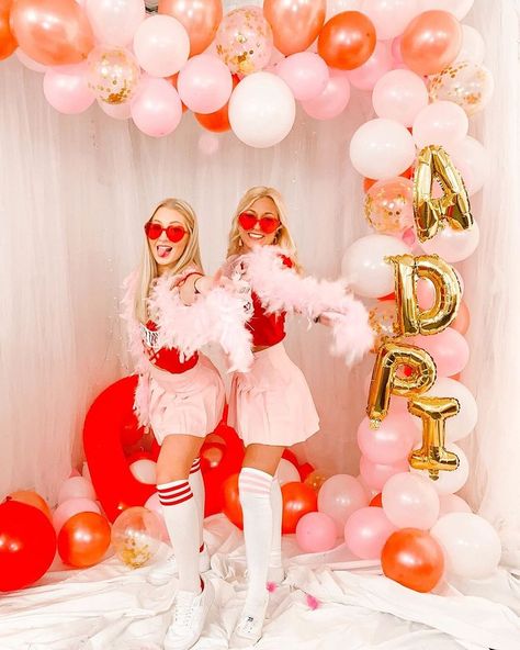 Sorority Valentines Day Social, Bid Day Poses, Valentines Bid Day, Love Bid Day Theme, Sorority Valentines Day, Bid Day Decorations, Pink Bid Day, Valentines Event, Sisterhood Round