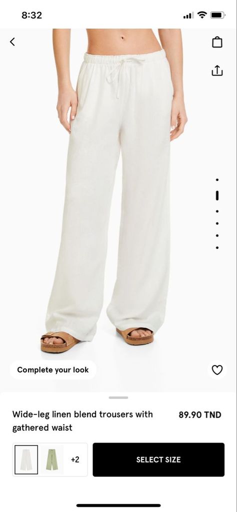 Wide-leg linen blend trousers with gathered waist - Bershka https://www.bershka.com/tn/c0p129526536.html?colorId=250 Hm Linen Pants, White Linen Trousers, Bday Wishlist, Basic Wardrobe, White Linen Pants, White Trousers, Comfy Pants, New Pant, Linnet