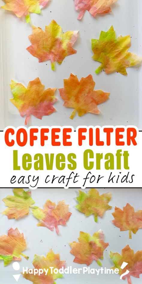 Coffee Filter Leaves Craft - Happy Toddler Playtime Fall Craft With Coffee Filter, Leaves Craft For Preschoolers, Coffee Filter Leaves Preschool, Leaves And Trees Lesson Plans, Coffee Filter Leaves Craft, Fall Coffee Filter Crafts For Kids, Coffee Filter Crafts Fall, Leaves Theme For Toddlers, Coffee Filter Leaf Craft