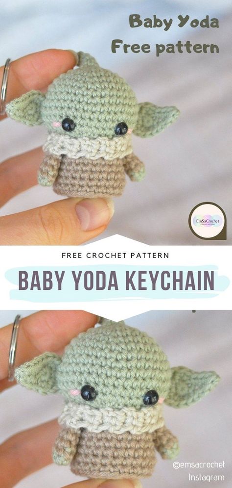 Sweet Baby Yoda Amigurumi Free Crochet Patterns Crotchet Plushies Keychain, How To Make Amigurumi Patterns, Crochet Small Items Free Pattern, Crochet Baby Yoda Keychain, Crochet Fluffy Animals Free Patterns, Crochet Stitch Disney Pattern, Beginner Crochet Projects Patterns, Easy Tiny Crochet Animals, Yoda Free Crochet Pattern