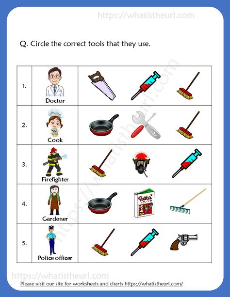 Circle the Correct objects (People & their tools) For Grade 2 Parts Of House, Easy Kid Activities, People Who Help Us, Kid Activities, Year 1, Grade 2, Worksheets For Kids, Reading Comprehension, 2nd Grade