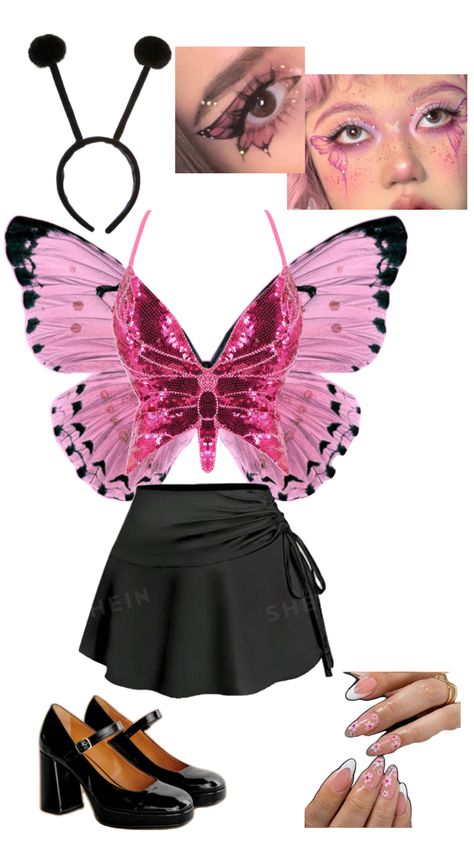 Women’s Butterfly Costume, Diy Butterfly Wings Cardboard, Butterfly Outfit Halloween, Butterfly Costume Diy Women, Butterfly Costume Aesthetic, Cute Butterfly Costume, Butterfly Costume Diy, Butterfly Costume Women's, Pink Butterfly Costume