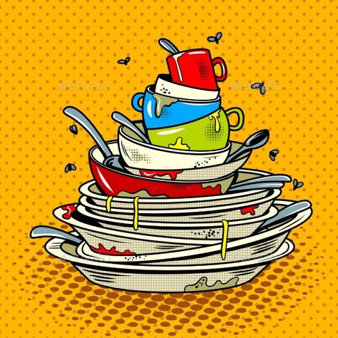 Dirty Dishes Comic Book Style Vector Illustration Comic Book Pop Art, Pop Art Retro, Fish Vector, Animal Symbolism, Dirty Dishes, Comic Book Style, Vector Pop, Book Style, Cabin Fever