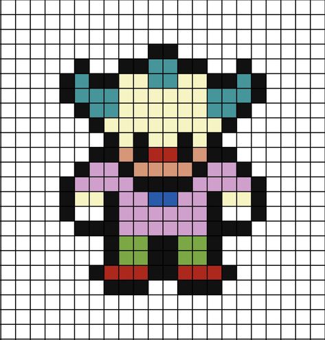 A pixel art template of Krusty the Clown from The Simpsons. The Simpsons Pixel Art, Perler Beads Simpsons, Simpsons Pixel Art, Clown Pixel Art, Pixel Art Ideas Simple, Cartoon Pixel Art, Perler Beads Pattern, Krusty The Clown, Pixel Beads