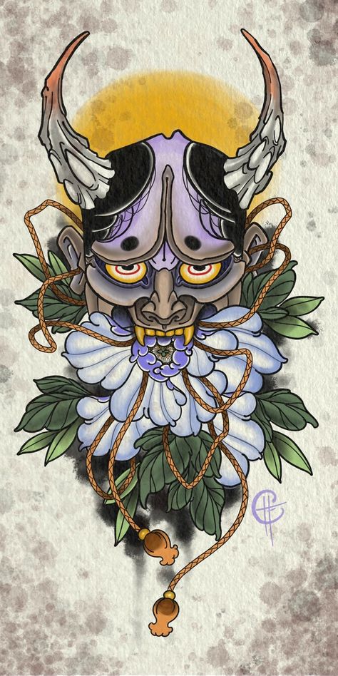 Hannya Maske Tattoo, Mask Tattoos, Hannya Mask Tattoo, Japanese Flower Tattoo, Hannya Mask, Kunst Tattoos, Demon Tattoo, Japan Tattoo Design, Traditional Japanese Tattoos