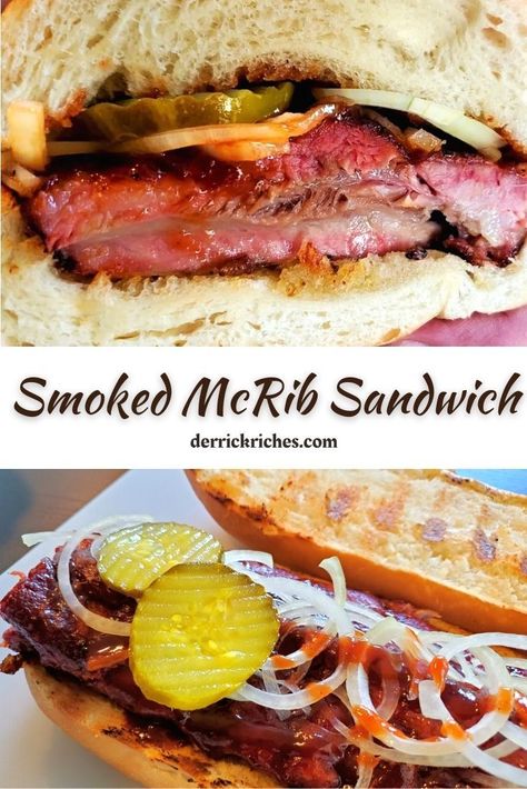 One of the best McRib copycat recipes! Mcrib Sandwich, Rib Sandwich, Barbecue Ribs, Smoker Recipes, Game Nights, Sandwich Recipes, Copycat Recipes, Sliders, Sandwiches