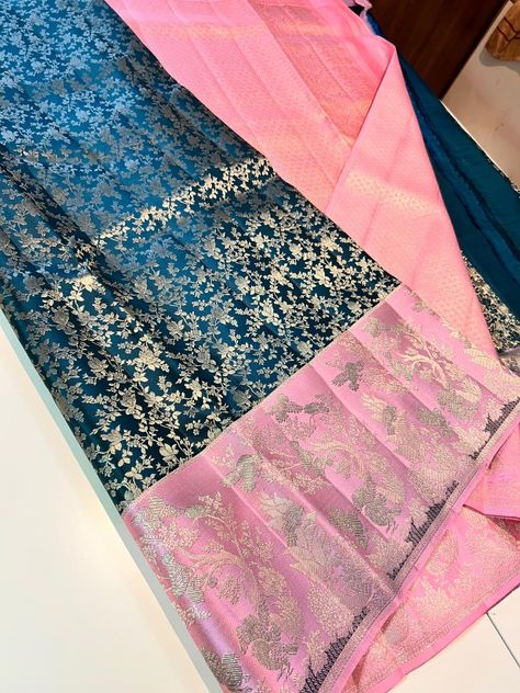 Pattu Sarees Colour Combinations, Sarees Colour Combinations, Fancy Sarees With Price, Engagement Sarees, Saree Combination, Kanchivaram Saree, Kanchipattu Sarees, Saree Kuchulu, Pink Blouse Designs