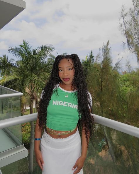 Tami in our iconic Nigeria jersey top 🇳🇬✨ NOW 45% OFF! LINK IN BIO. 💚💚 Types Of Y2k, Nigeria Jersey, Nigeria Clothes, Y2k Crop Top, Baby Tees Y2k, Black Femininity, Jersey Outfit, Model Outfits, Cropped Tube Top