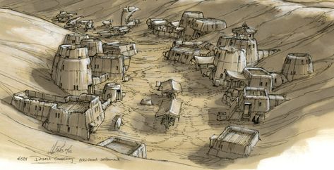 More Human Concept Art - mikes happy place post - Imgur Sci Fi Settlement, Sci Fi Village, Desert Settlement, Desert Planet, Star Wars History, Post Apocalyptic Art, Sci Fi City, Graphic Novel Art, Star Wars Rpg