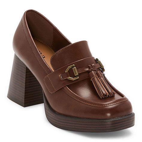 a.n.a Womens Hazen Loafers, Color: Dark Cognac - JCPenney Shoes For Trousers Women, Shoes For Trousers, Artsy Fashion, High Heel Loafers, High Block Heels, Halloween Costumes To Make, Cute Professional Outfits, Heel Loafers, Loafers Outfit