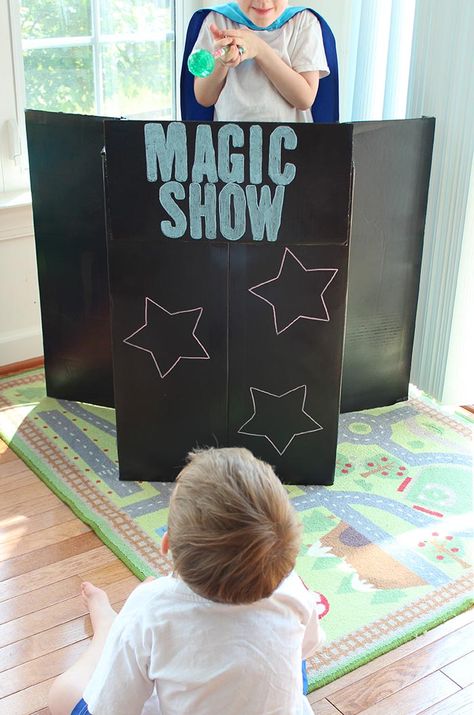 Put on a Disney Junior Inspired Magic Show with a DIY Magician's Table | Sunny Day Family Disney Junior Characters, Large Cardboard Boxes, Magic Land, Magic Props, Magic Day, Magic Show, Magic Box, Disney Infinity, Monster University