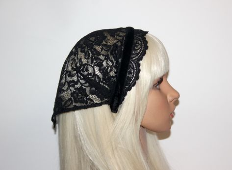 Black Lace Veil, Christian Head Covering, Cover Hair, Ribbon Pattern, Veil Lace, Chapel Veil, Lace Headband, Lace Veil, Prayer Shawl