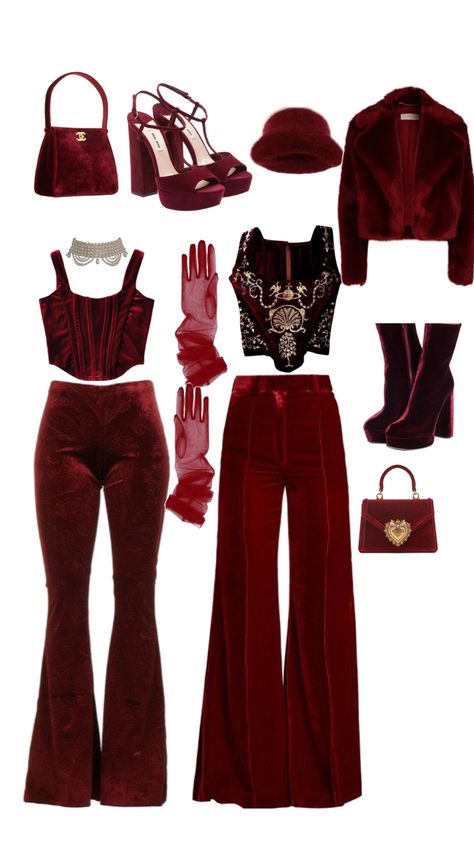 Jewel Tone Aesthetic Outfits, Glamrock Aesthetic Outfit, Deep Red Outfits, Devilcore Outfits, Burgundy Outfit, Gothic Outfits, Mode Inspo, Red Outfit, Goth Outfits