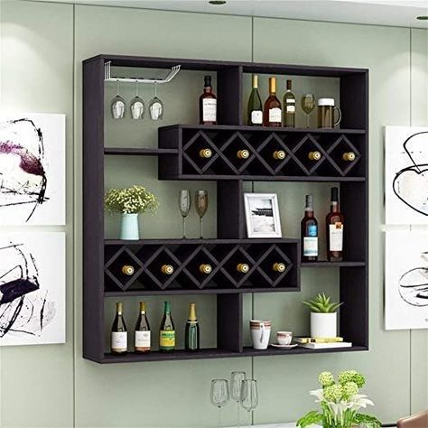 Bar Unit For Home, Wine Bar Design, Barn Bar, Home Wine Bar, Home Bar Counter, Bar Deco, Bar For Home, Mounted Wine Rack, Bar Counter Design