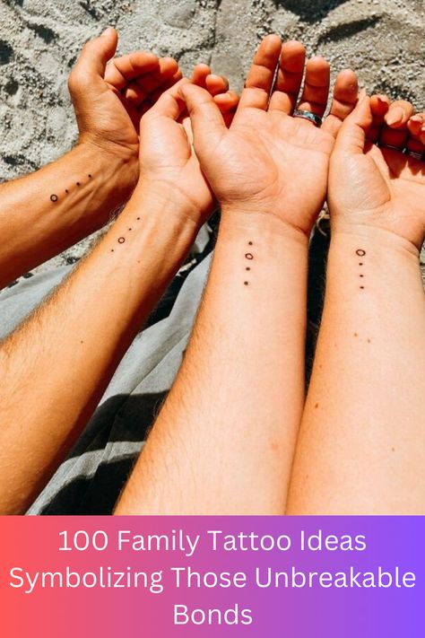 Family Of 5 Symbol Tattoo, Small Tattoo Ideas For Family, 4 Matching Tattoos Family, 4 Generation Tattoo Ideas, Family Of 8 Tattoo Ideas, Dainty Family Tattoos For Women, Simple Family Tattoos Symbols, Together Tattoos Symbols, Moris Code Tattoo Ideas