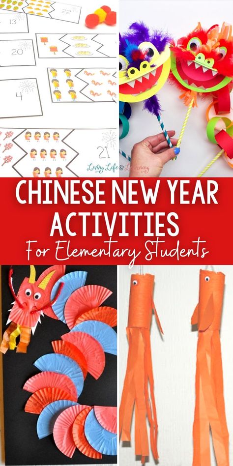 Chinese New Year is a festive time of year where families get together to celebrate. If you're a teacher or a homeschool parent looking for fun Chinese New Year activities for elementary students, look no further! These activities are educational and engaging and will help teach your child about the traditions and customs of the Chinese New Year. Happy celebrating! Lunar New Year Lesson For Kids, Chinese New Year Ideas For Kids, New Year Stem Activities For Kids, Chinese New Year Classroom Activities, Chinese New Year Stem Activities, Chinese New Year Games For Kids, Lunar New Year Activities For Kids, Chinese New Year Activities For Kids, Chinese New Year Activity