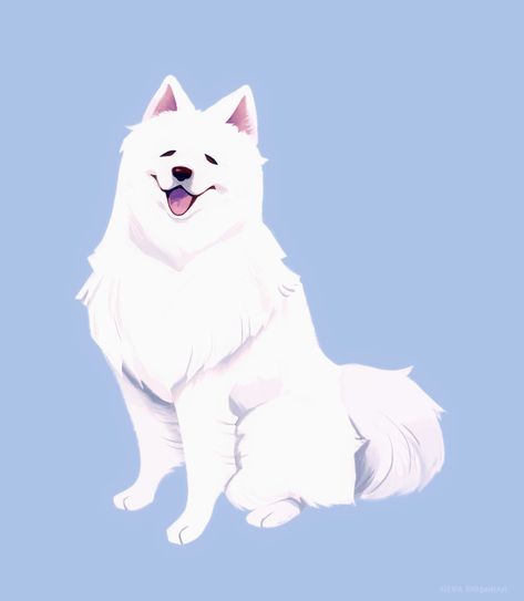 Dog Design Art, 달력 디자인, Samoyed Dogs, Beautiful Sketches, Artist Sketchbook, Fluffy Dogs, Dog Illustration, Animal Sketches, White Dogs