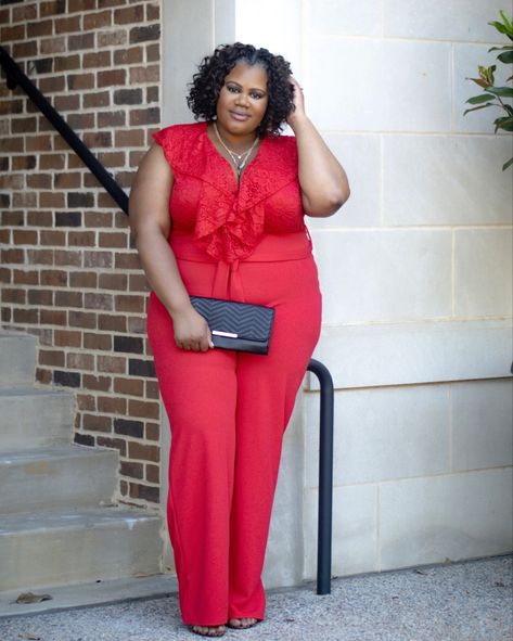 Here's a style for my curvy, plus-size women who don't mind showing their curves. #plussizefashion #curvyfashion #plussizeoutfits Outfit Curvy Elegante, Plus Size Formal Jumpsuit, Plus Size Baddie, Plus Size Baddie Outfits, Formal Jumpsuit, Plus Size Formal, Red Jumpsuit, Fashion 2024, Women Lifestyle