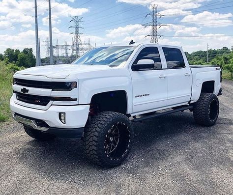 Jacked Up Chevy, Jacked Up Truck, Custom Lifted Trucks, Ford Ranger Truck, White Truck, Duramax Diesel, Custom Chevy Trucks, Lifted Chevy, Lifted Chevy Trucks